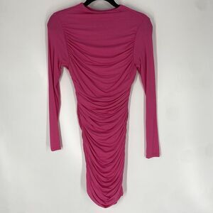Naked Wardrobe Dress Womens Medium Hot Pink Ruched Long Sleeve Cut Out Raspberry